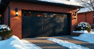 black garage doors on red brick house