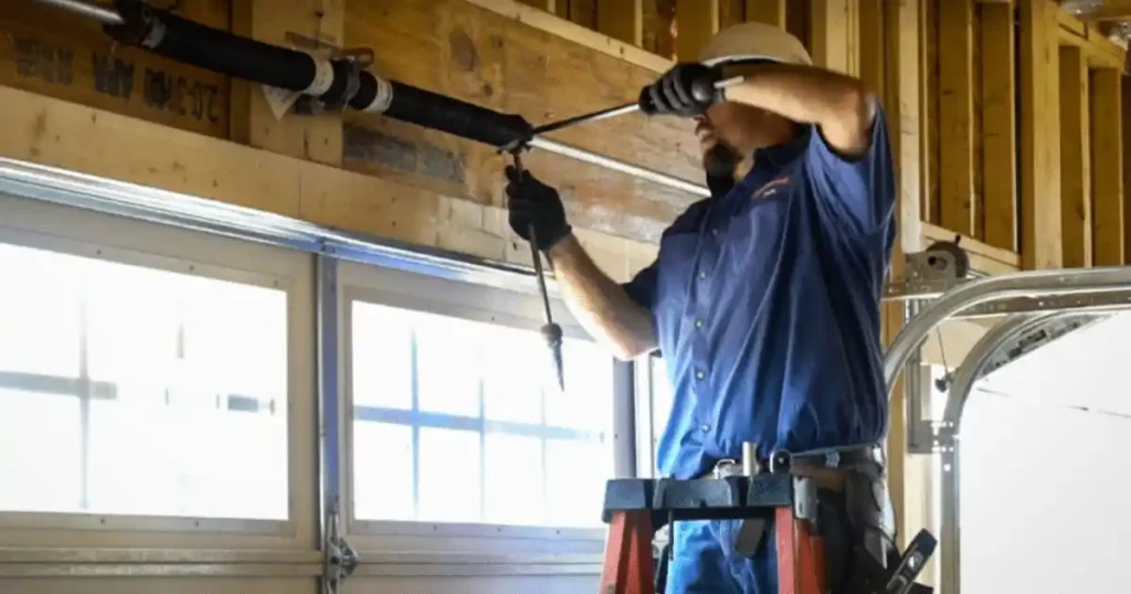 person repairing a garage door